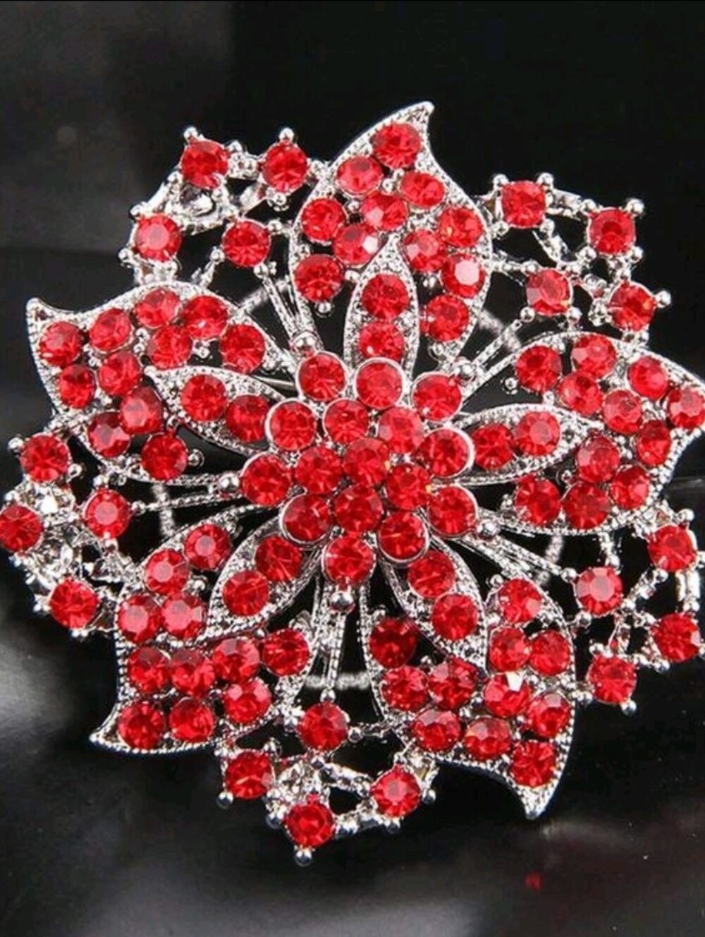 Fashion Jewelry Red Crystal Floral Burst Brooch